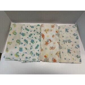 4 Pc Lot Vintage Fitted Crib Sheets Baby Animals Toys Trains Gender Neutral